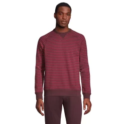 Men's Lands' End Serious Sweats French Terry Crewneck Sweatshirt -Mens Winter Outdoor Clothing Shop 5582142 Wine Burgundy Stripe