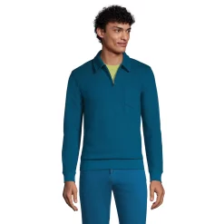 Big & Tall Lands' End Serious Sweats French Terry Quarter-Zip Polo -Mens Winter Outdoor Clothing Shop 5583154 Baltic Teal