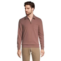Big & Tall Lands' End Serious Sweats French Terry Quarter-Zip Polo