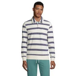 Big & Tall Lands' End Serious Sweats Striped French Terry Quarter-Zip Polo
