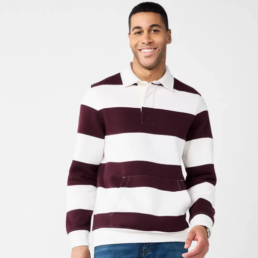Men's Sonoma Goods For Life® Striped Fleece Rugby Pullover -Mens Winter Outdoor Clothing Shop 5589033 Plum Stripe