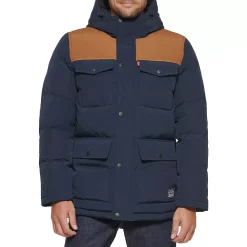 Men's Levi's® Four Pocket Hooded Parka -Mens Winter Outdoor Clothing Shop 5697512 Navy Worker Brown