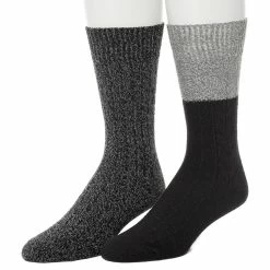 Men's ClimateSmart by Cuddl Duds 2-Pack Cable Colorblock Crew Socks -Mens Winter Outdoor Clothing Shop 5734172 Black Grey