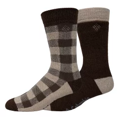 Men's Columbia Lifestyle Check Mate Medium Thermal 2-Pack Crew Socks -Mens Winter Outdoor Clothing Shop 5766436 Brown