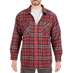 Men's Smith's Workwear Zip-Front Sherpa-Lined Flannel Shirt Jacket -Mens Winter Outdoor Clothing Shop 5869373 Burgundy