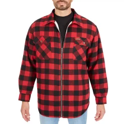 Men's Smith's Workwear Zip-Front Sherpa-Lined Flannel Shirt Jacket -Mens Winter Outdoor Clothing Shop 5869373 Red Black