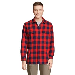 Men's Lands' End Flannel Sherpa-Lined Shirt Jacket -Mens Winter Outdoor Clothing Shop 5989754 Orange Buffalo Check