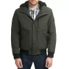 Men's Levi's® Mixed Media Hooded Bomber Jacket -Mens Winter Outdoor Clothing Shop 6033022 Olive