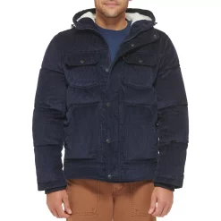 Men's Levi's® Quilted Corduroy Sherpa-Lined Puffer Jacket -Mens Winter Outdoor Clothing Shop 6033058 Navy