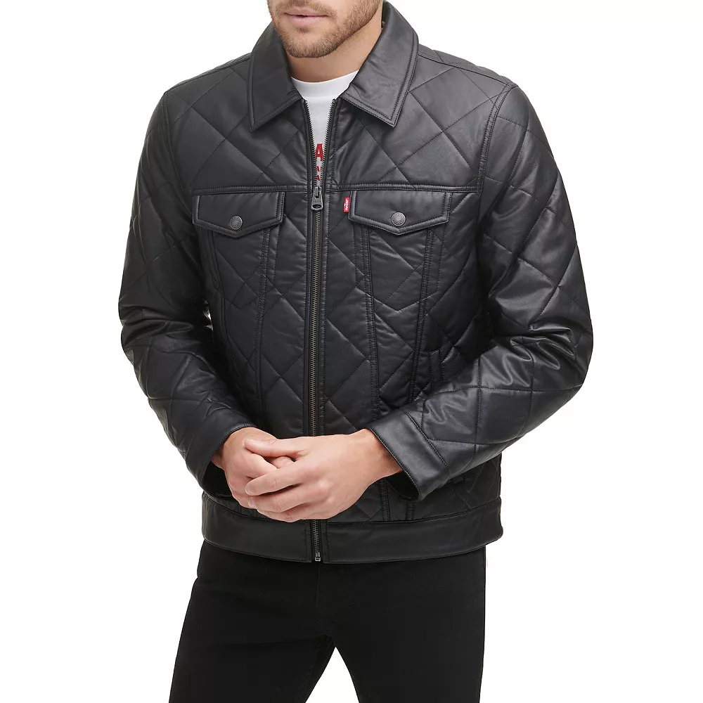 Men's Levi's® Faux-Leather Diamond Quilted Trucker Jacket 3 Men's Levi's® Faux-Leather Diamond Quilted Trucker Jacket