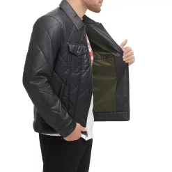 Men's Levi's® Faux-Leather Diamond Quilted Trucker Jacket 10 Men's Levi's® Faux-Leather Diamond Quilted Trucker Jacket -Mens Winter Outdoor Clothing Shop 6033060 ALT2