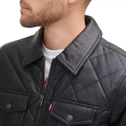 Men's Levi's® Faux-Leather Diamond Quilted Trucker Jacket 12 Men's Levi's® Faux-Leather Diamond Quilted Trucker Jacket -Mens Winter Outdoor Clothing Shop 6033060 ALT4