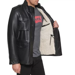 Men's Levi's® Faux-Leather Sherpa-Lined Military Bomber Jacket -Mens Winter Outdoor Clothing Shop 6033061 ALT2